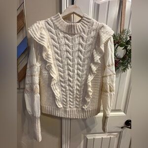 Anthropologie Cable Knit Sweater Size XL
Ivory Ruffle Puff Sleeve Lace Crewneck